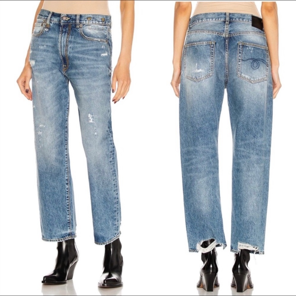 R13 Boyfriend Distressed Jeans in Bain w/Rips